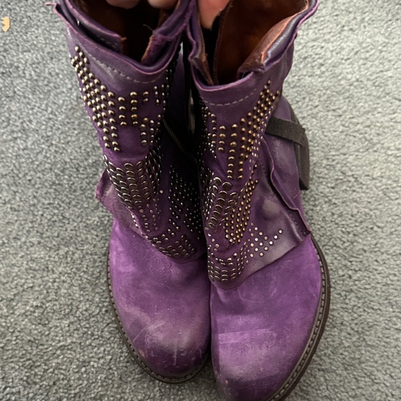 A.S.98 Shoes - A.S.98 Purple Studded Moto Boots